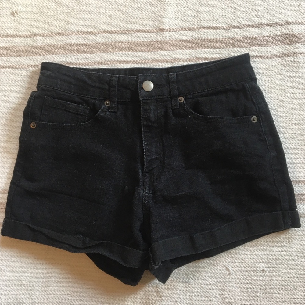 Black denim shorts